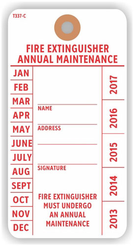 Fire Extinguisher Annual Maintenance Tag