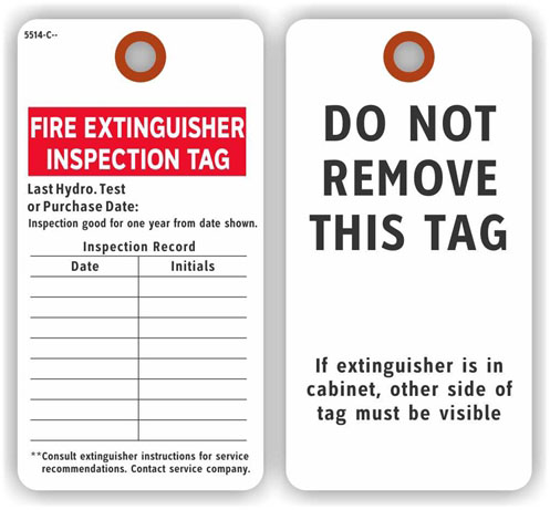 Fire extinguisher inspection tag